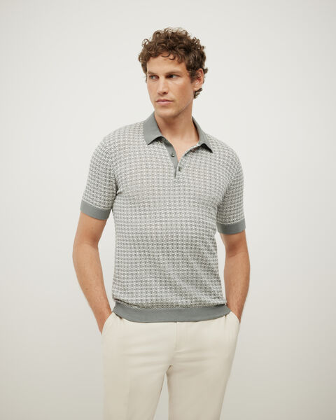 Orlando Two-Tone Short Sleeve Polo Knit, Sage, hi-res